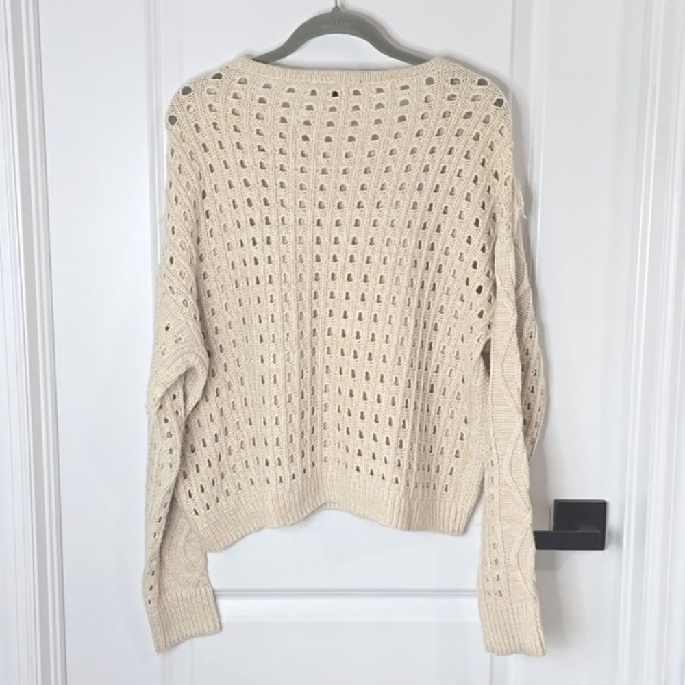 Boston Proper Oatmeal Cream Cable Knit Fringe Sweater - Size Large - Picture 3 of 14